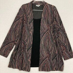 JM Collection Black Multi Color Stretch Knit Comfy Layered Top 2X Office Career